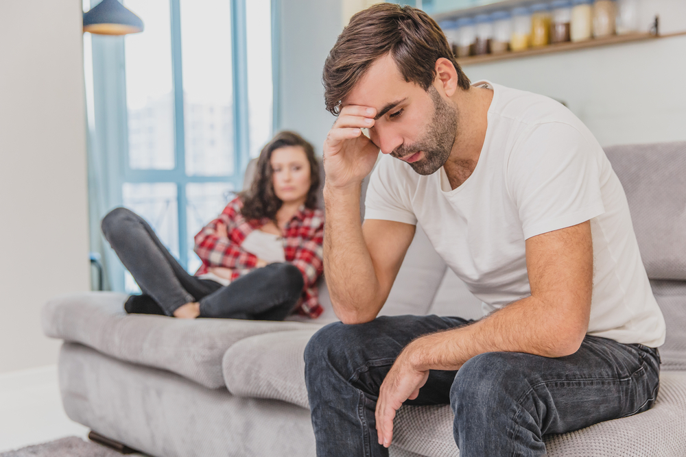 Couple argue about husband's alcohol addiction