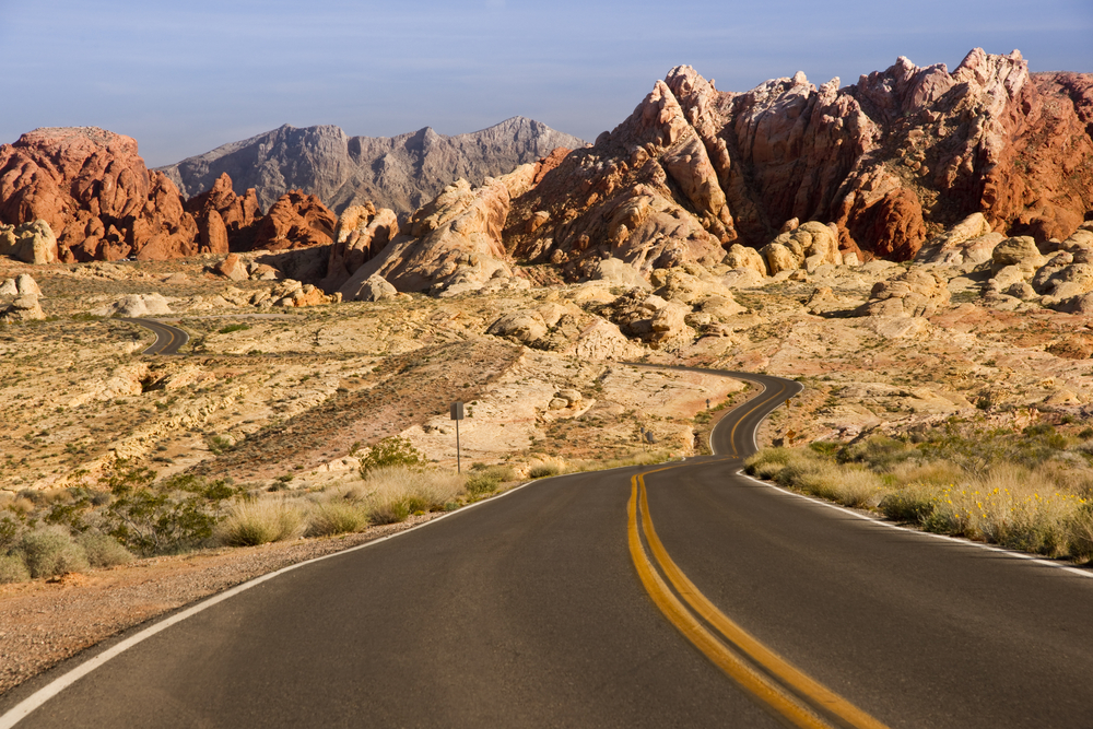 Empty Road through Red Rocks Nevada