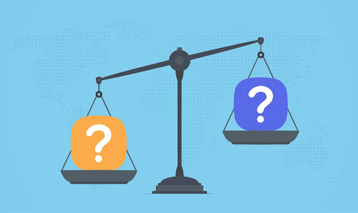 Scale depicting weighing options between local and distant mental health treatment